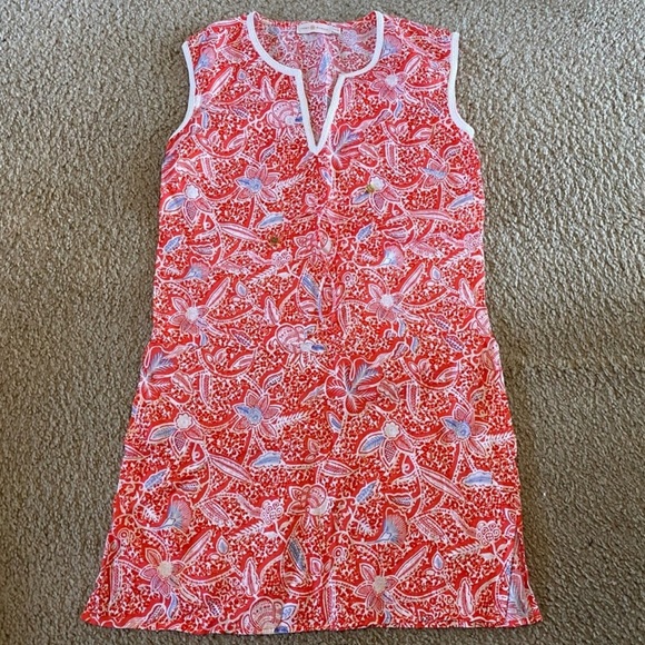 Tory Burch Red Floral Linen Dress Size XS - Picture 1 of 5